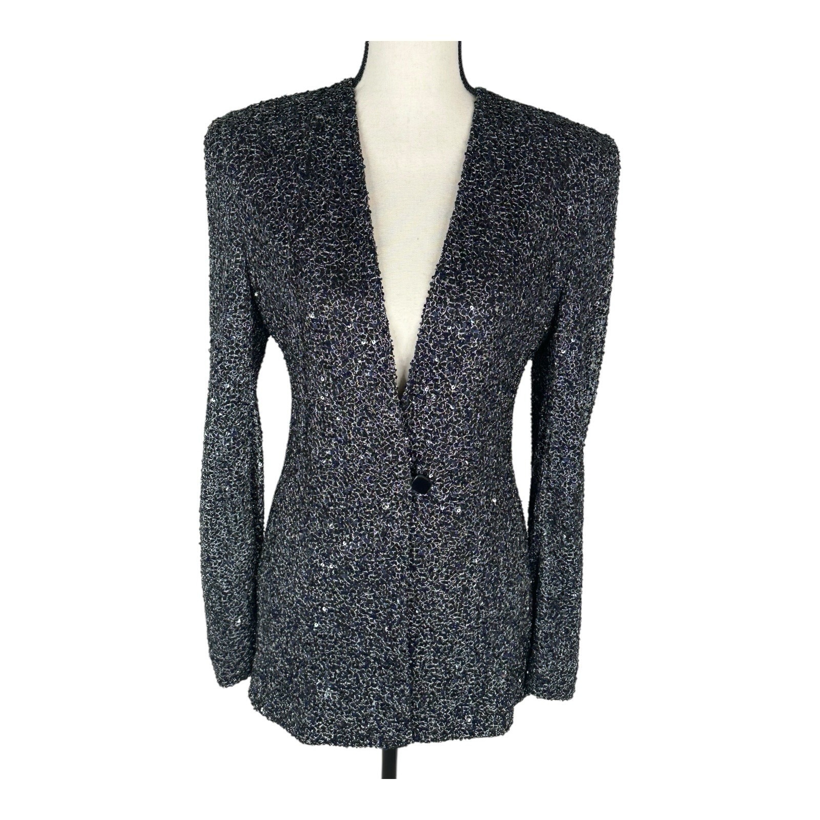 Badgley Mischka Jacket And Pant Sequins One Button And Stone Lined Suit Size 10